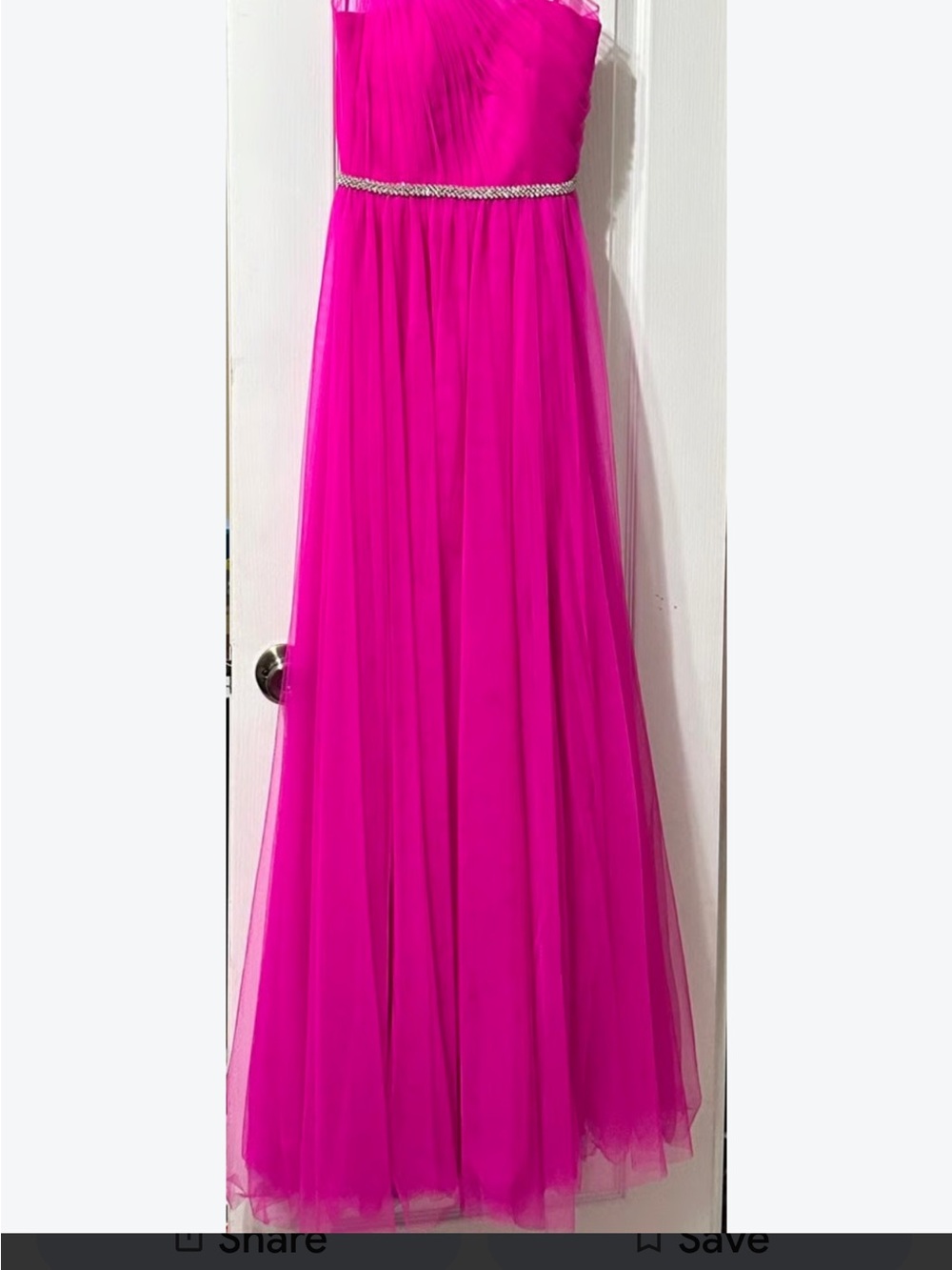 Fuchsia One-Shoulder Tulle Dress with Rhinestone Waist NWOT
